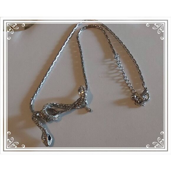 Trendy Silver Rhinestone Wrap Around Snake Design Pendant Necklace - Picture 3 of 3